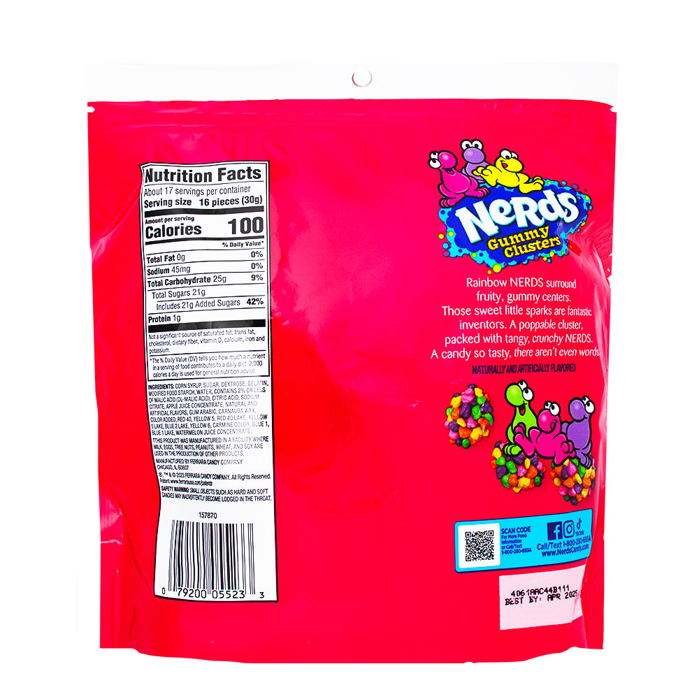 Nerds Gummy Clusters Rainbow Family Size - 18.5oz   Nutrition Facts Ingredients - Nerds - Nerds Candy - Nerds Gummy Clusters - Rainbow Candy - Nerds Gummy Clusters Rainbow