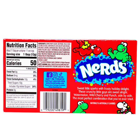 Christmas Nerds Candy Frosty Theater Box - 5oz Nutrition Facts Ingredients - Nerds Candy Frosty Theater Box - Winter Wonderland Sweets - Holiday Candy Mix - Festive Movie Night Snacks - Christmas Candy Treats - Snowman-Approved Candy - Sweet and Tangy Nerds - Unique Winter Candy - Nerds Candies - Nerds Candy