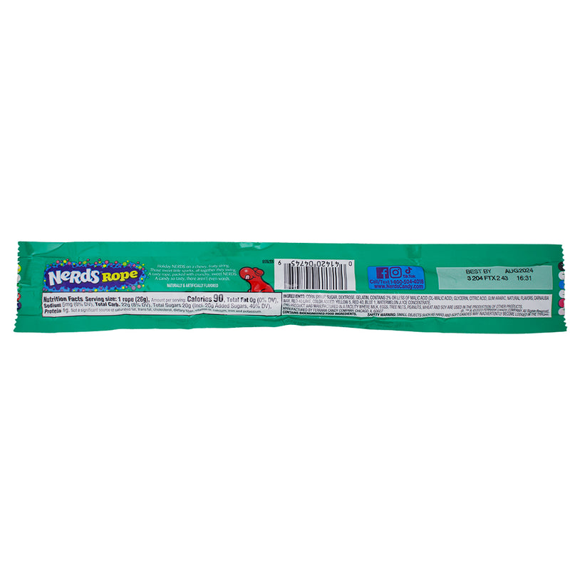 Nerds Rope Christmas Candy - .92oz Nutrition Facts Ingredients - Nerds Candy - Nerds Ropes - Holiday Candy - Wonka Candy - Chewy Candy