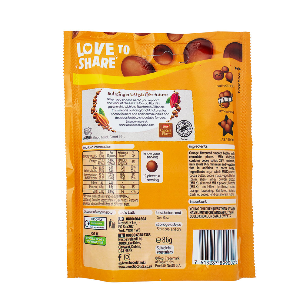 Aero Melts Orange Pouch (UK) - 86g  Nutrition Facts Ingredients