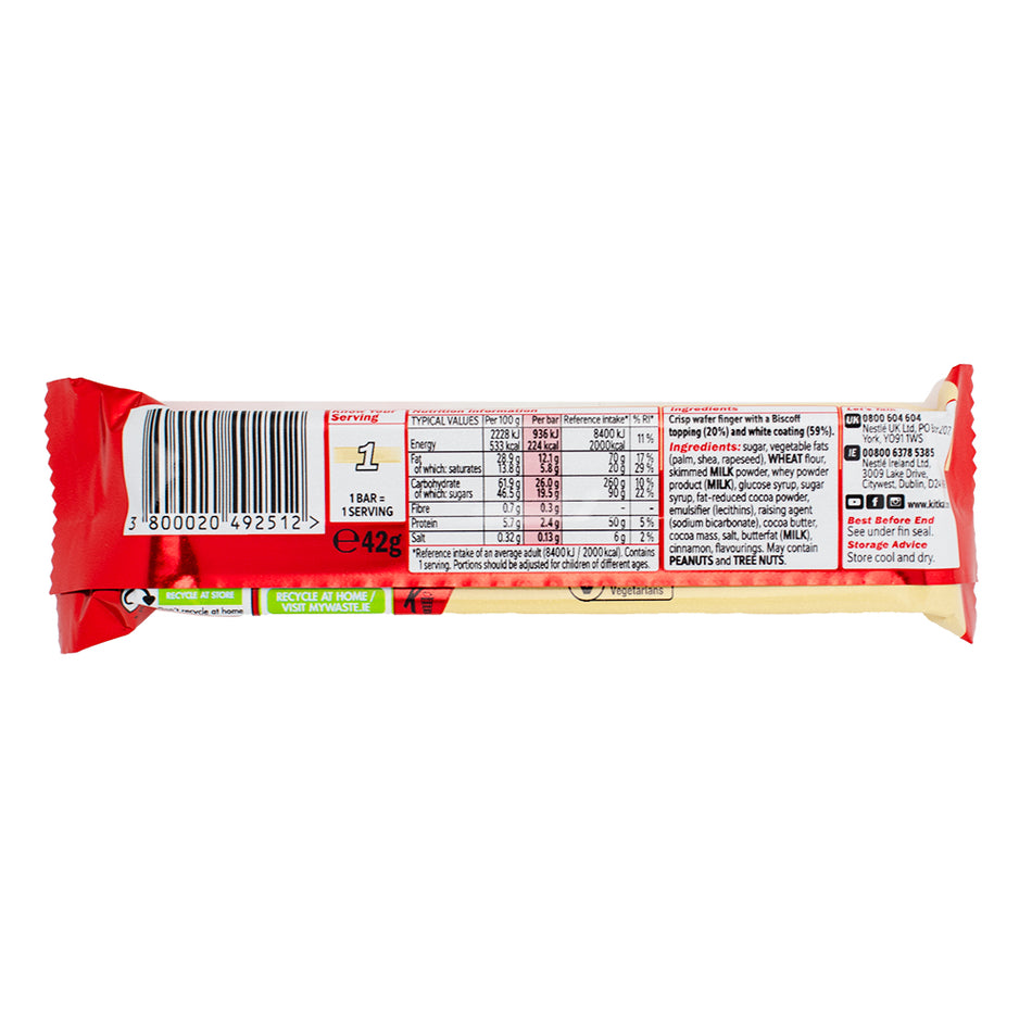 Nestle Kit Kat Chunky White with Lotus Biscoff (UK) - 42g  Nutrition Facts Ingredients