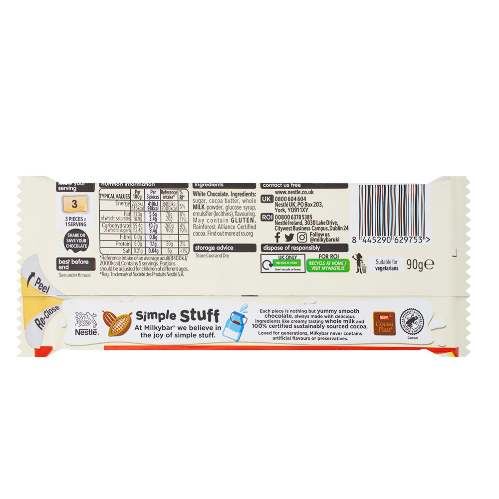 Milkybar Sharing Bar - 90g  Nutrition Facts Ingredients