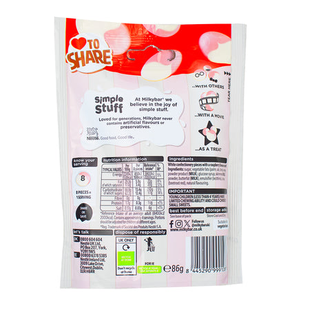 Milkybar Raspberry Ripple Ice Cream flavour White Chocolate Buttons (UK) - 86g  Nutrition Facts Ingredients - Milkybar - Milkybar Chocolate - Ice Cream Chocolate - Chocolate Buttons - White Chocolate - White Chocolate Buttons