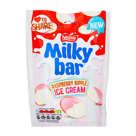 Milkybar Raspberry Ripple Ice Cream flavour White Chocolate Buttons (UK) - 86g - Milkybar - Milkybar Chocolate - Ice Cream Chocolate - Chocolate Buttons - White Chocolate - White Chocolate Buttons