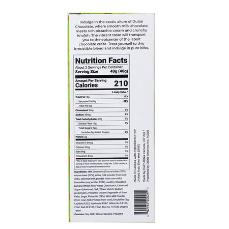 Oasis Treasures Pistachio Chocolate - 75g  Nutrition Facts Ingredients
