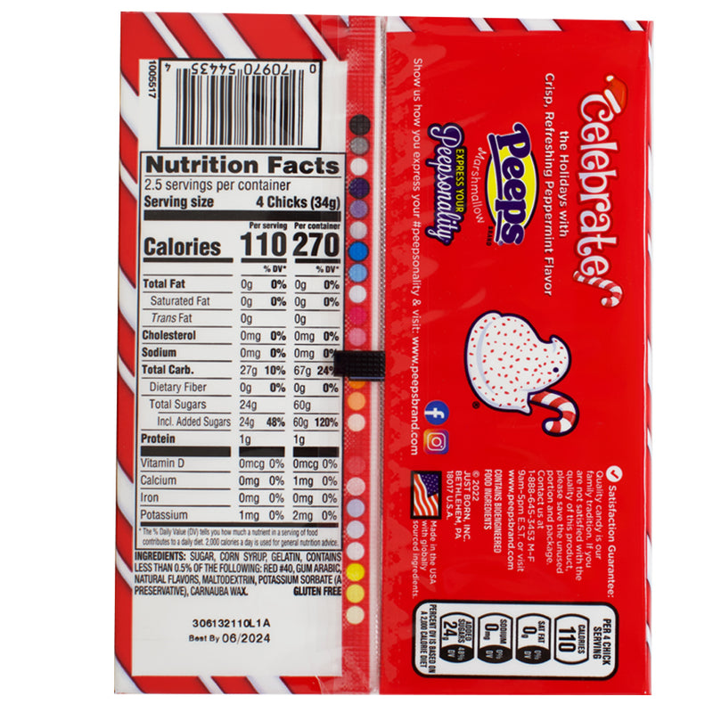 Peeps Candy Cane Marhsmallow Chicks - 3oz - Peeps Candy - Marshmallow Peeps - Christmas Candy - Candy Cane