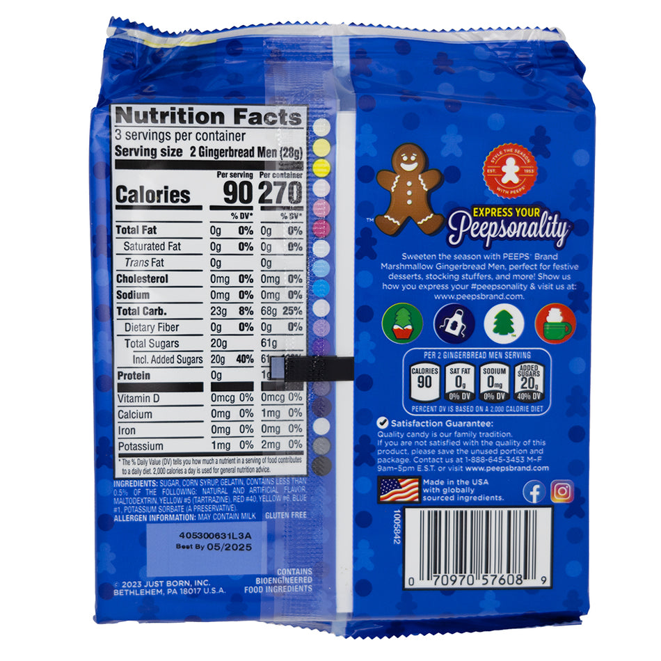 Peeps Gingerbread Marshmallow Men - 6ct  Nutrition Facts Ingredients
