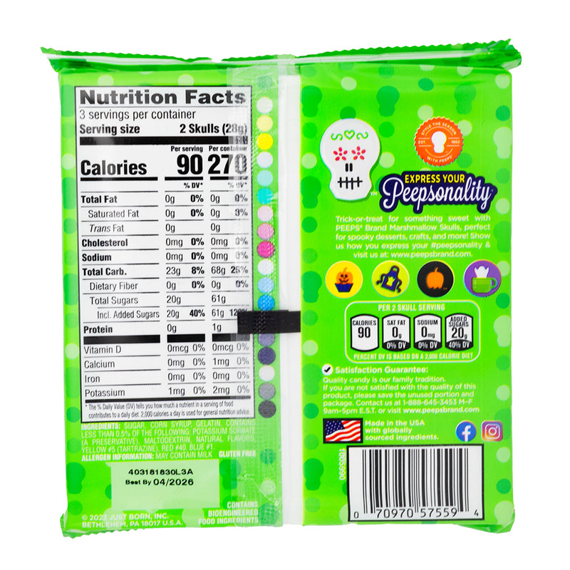 Peeps Marshmallow Skulls - 3oz  Nutrition Facts Ingredients

