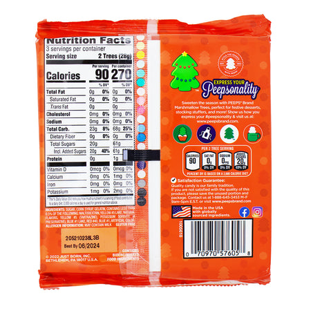 Peeps Christmas Trees Marshmallows - 3oz Nutrition Facts Ingredients  - Peeps Candy - Marshmallow Peeps - Santa Claus - Christmas Candy - Stocking Stuffer