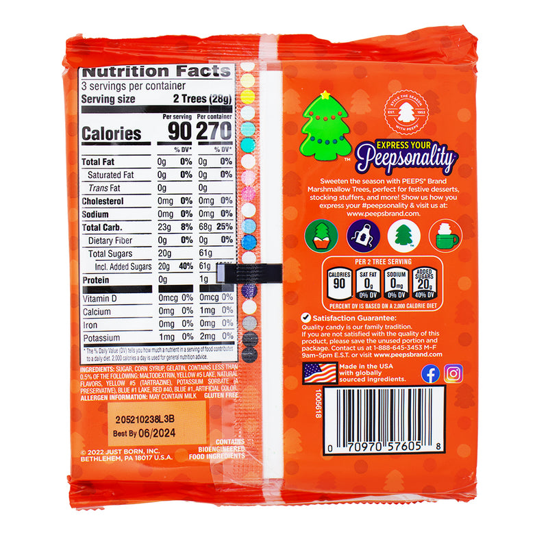 Peeps Christmas Trees Marshmallows - 3oz Nutrition Facts Ingredients  - Peeps Candy - Marshmallow Peeps - Santa Claus - Christmas Candy - Stocking Stuffer