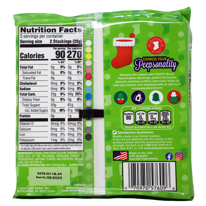Peeps Christmas Stockings Marshmallows - 3oz Nutrition Facts Ingredients - Marshmallow Peeps - Christmas Candy - Stocking Stuffer