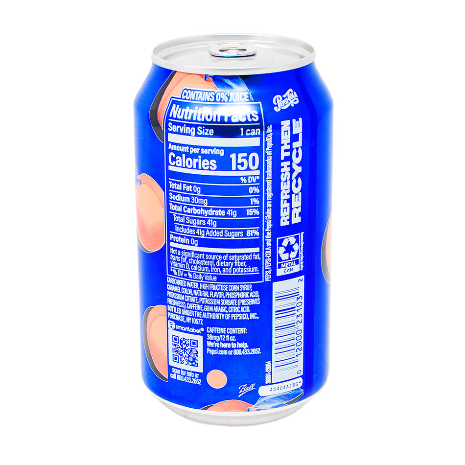 Pepsi Peach Soda - 355mL  Nutrition Facts Ingredients