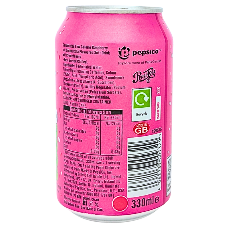 Pepsi Raspberry Ripple Zero Sugar (UK) - 330mL