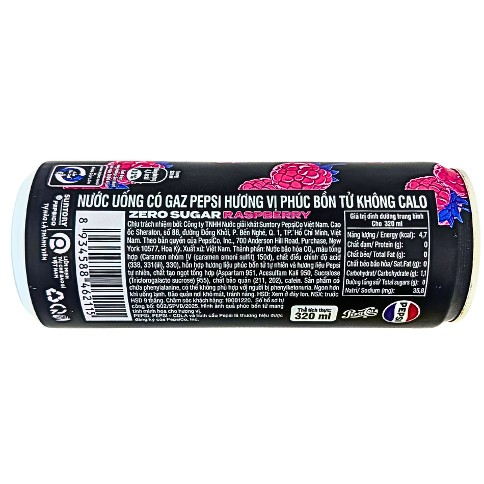Pepsi Raspberry Zero Sugar (Vietnam) - 320mL