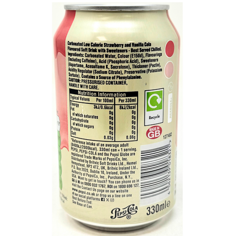 Pepsi Strawberries 'N' Cream Zero Sugar (UK) - 330mL