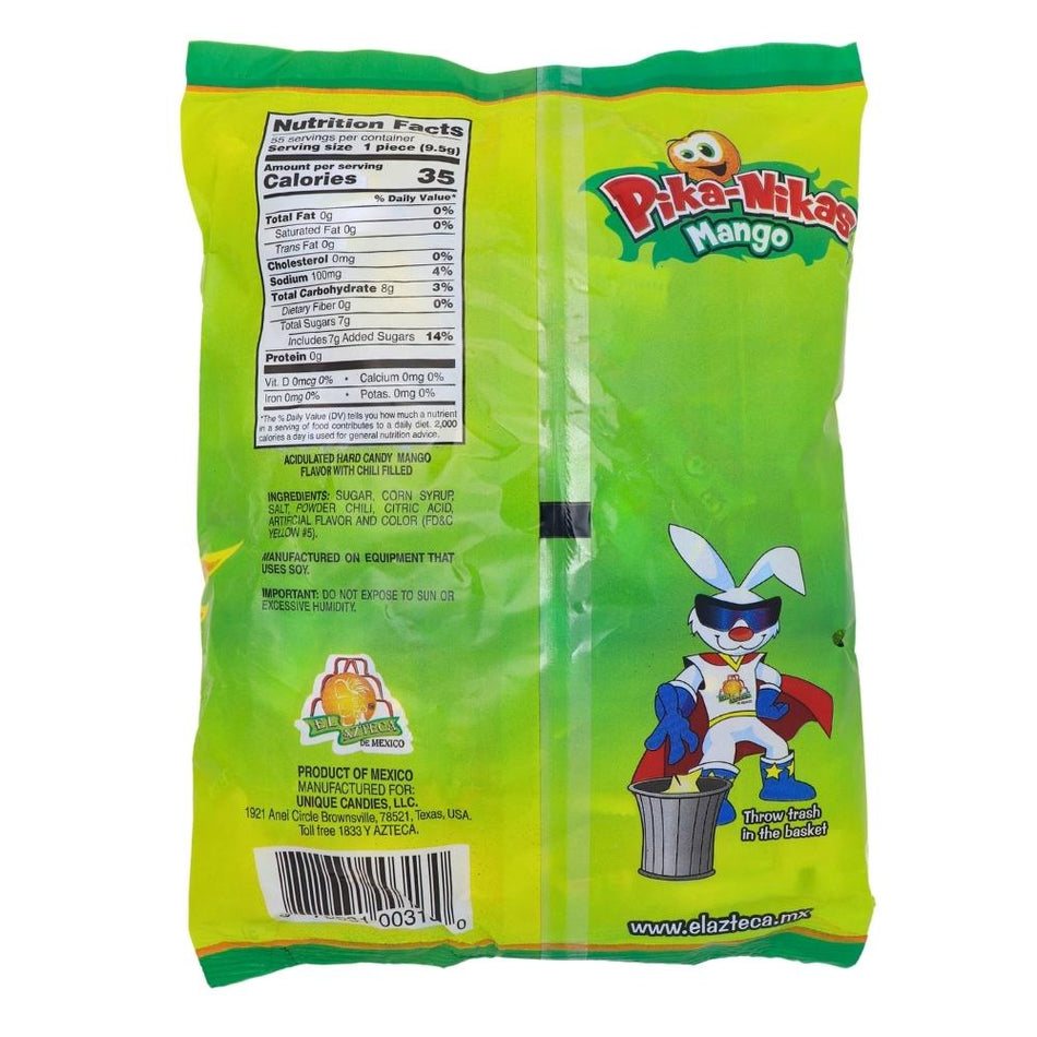 Pika-Nikas Spicy Mango Hard Candy - 55ct Bag Nutrition Facts Ingredients - Mexican Candy - Hard Candy - Spicy Candy