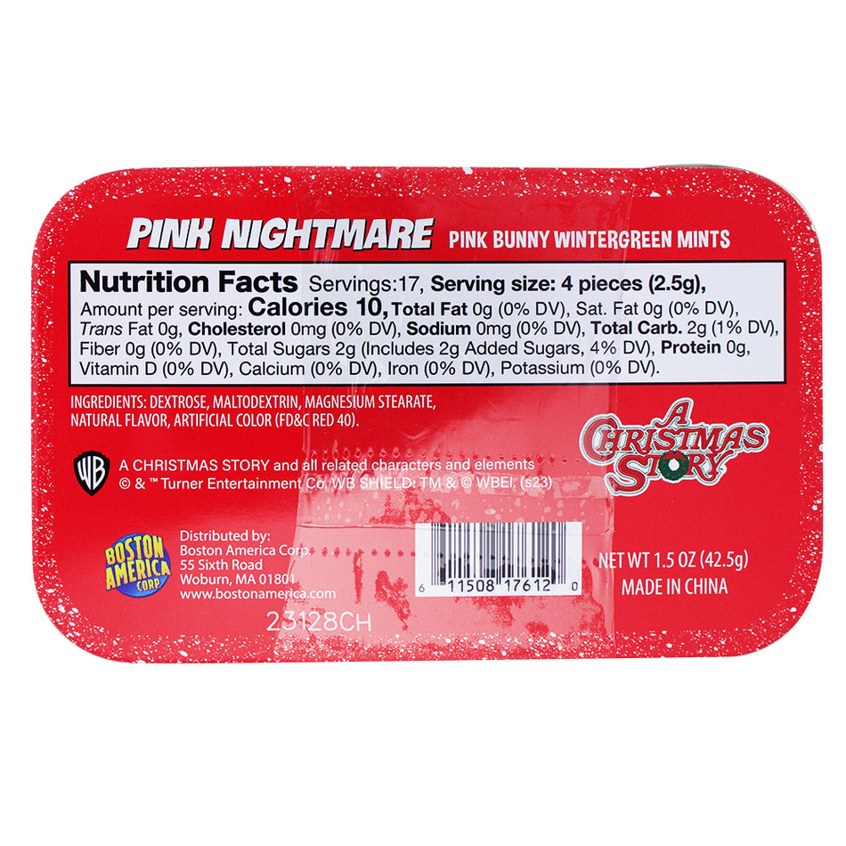 A Christmas Story - Pink Nightmare Mints - 1.5oz Nutrition Facts Ingredients - A Story Pink Nightmare Mints - Holiday Mint Collection - Festive Candy Tin - Peppermint Sweet Delights - Christmas Candy Storytelling - Christmas Candy - Christmas Treat