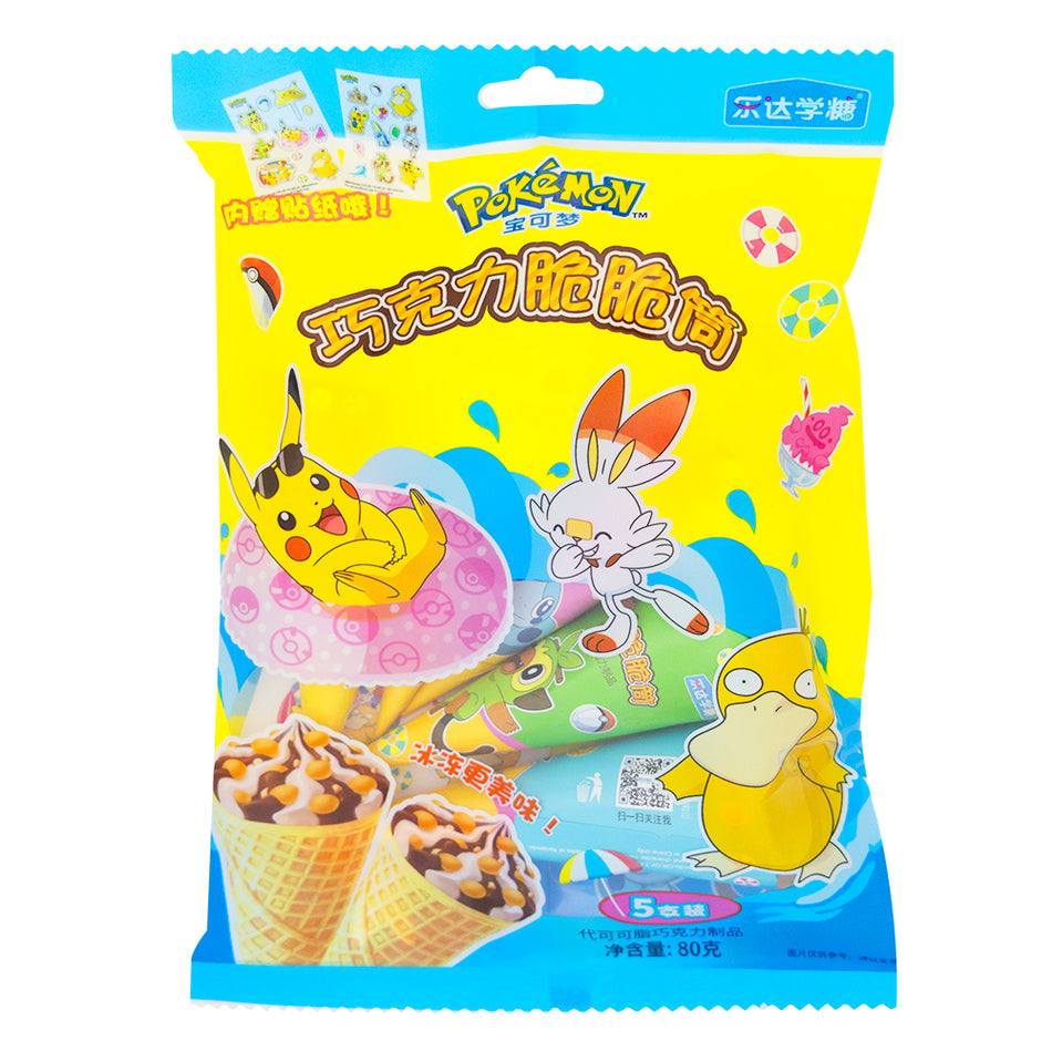 Pokemon Chocolate Crispy Cones w/Stickers (China) - 80g - Pokemon - Pokemon Candy - Pokemon Snack - Pokemon Snacks - Pokemon Cookies - Pokemon Stickers - Pokemon Sticker