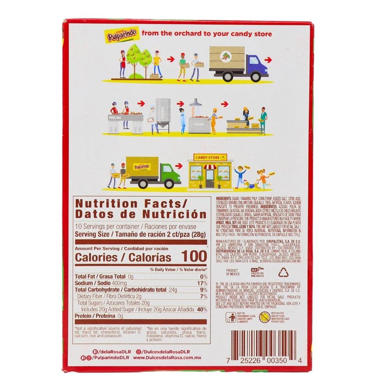 De La Rosa Pulparindo Tamarind Candy Extra Spicy - 20ct Box Nutrition Facts Ingredients - Spicy Candy - Chewy Candy - Mexican Candy