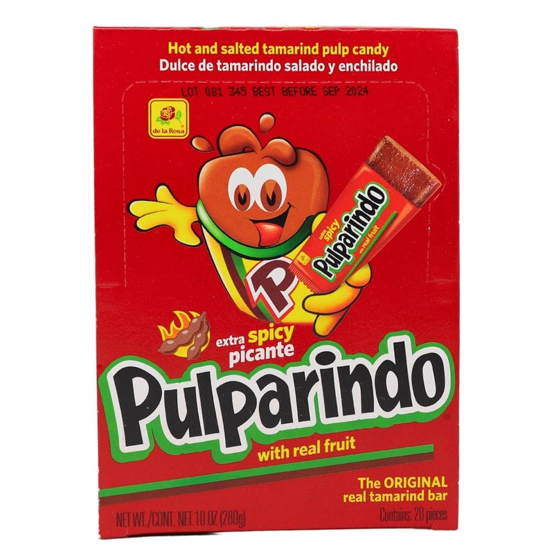 De La Rosa Pulparindo Tamarind Candy Extra Spicy - 20ct Box - Spicy Candy - Chewy Candy - Mexican Candy