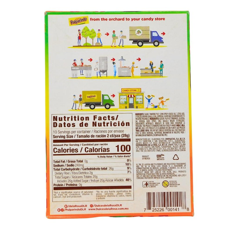De La Rosa Pulparindo Tamarind Candy Mango - 20ct Box Nutrition Facts Ingredients - Mexican Candy - Chewy Candy