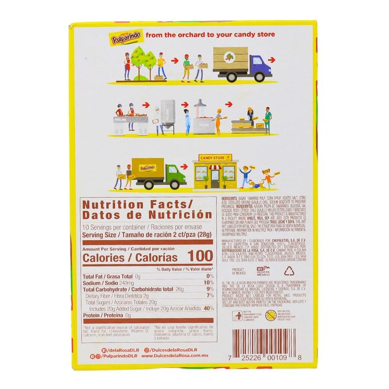 De La Rosa Pulparindo Original Tamarind Candy - 20ct Box Nutrition Facts Ingredients