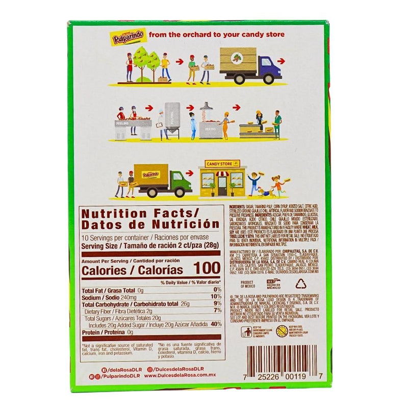 De La Rosa Pulparindo Tamarind Candy Watermelon - 20ct Box Nutrition Facts Ingredients