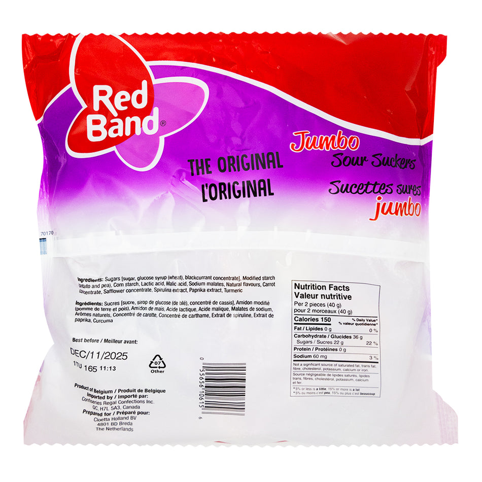 Red Band Jumbo Sour Suckers Candies-1 kg   Nutrition Facts Ingredients