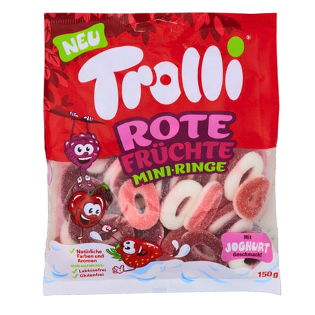 Trolli Mini Rings Red Fruits - 150g (Germany) - Trolli Mini Rings - Red fruit gummies - Bite-sized gummy candy - Fruity gummy rings - Trolli candy flavours - Sweet snack option - Juicy red fruit flavour - Chewy fruit candy - Fun-sized gummies - Trolli candy assortment