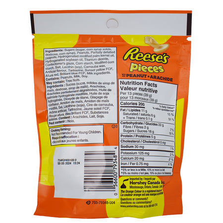 Reese's Pieces Peanut Candy - 200g Nutrition Facts Ingredients