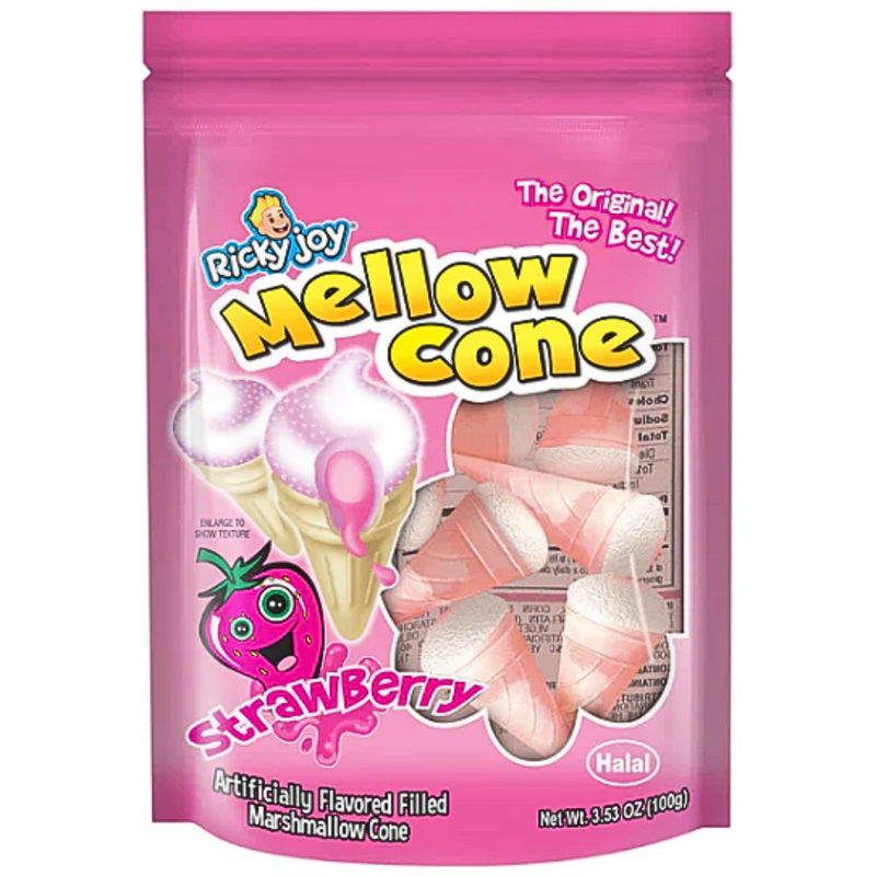 Strawberry Ricky Ricky Joy Mellow Cone Strawberry - 3.53oz | Candy Funhouse โ Candy ...