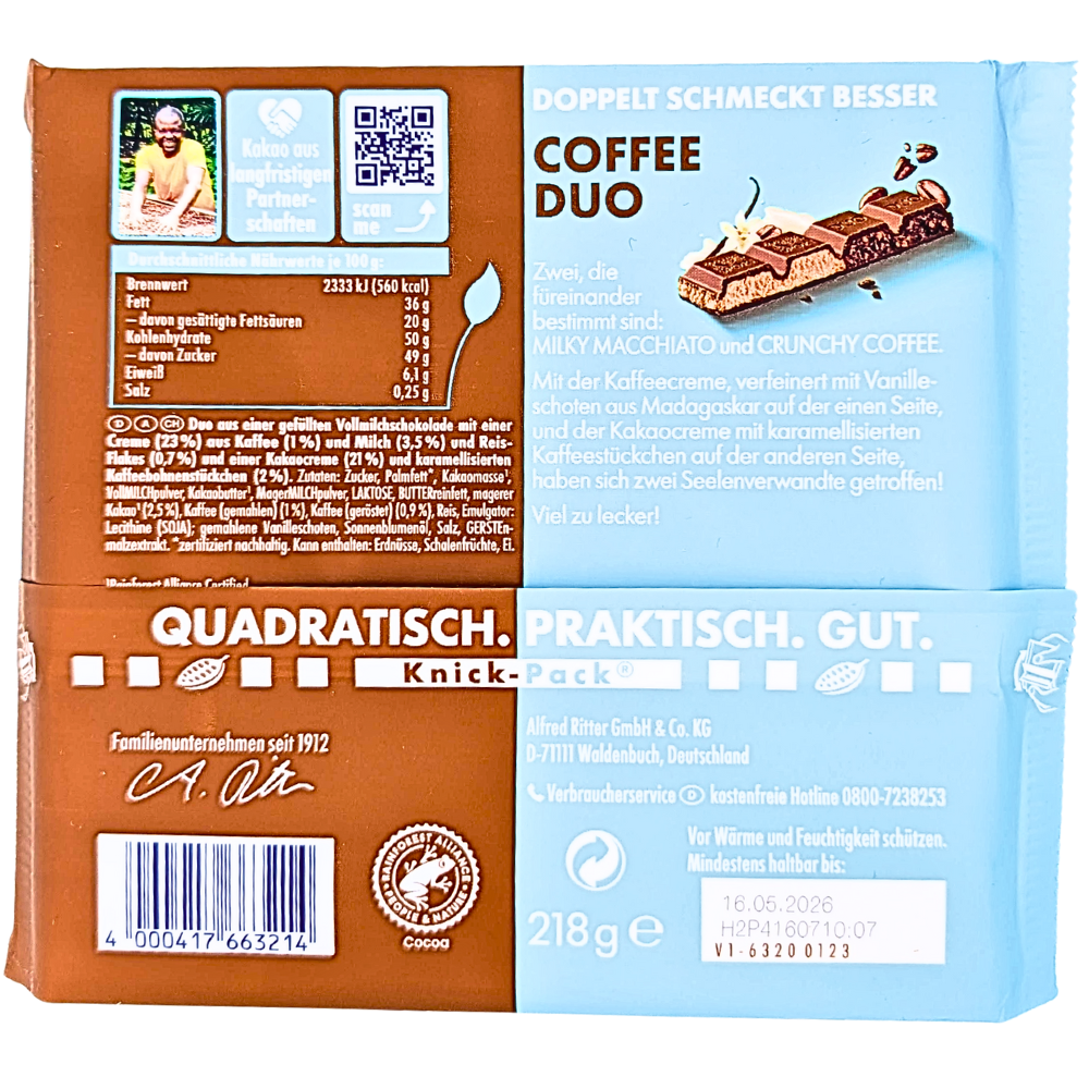 Ritter Sport Coffee Duo King Size - 218g | Candy Funhouse – Candy