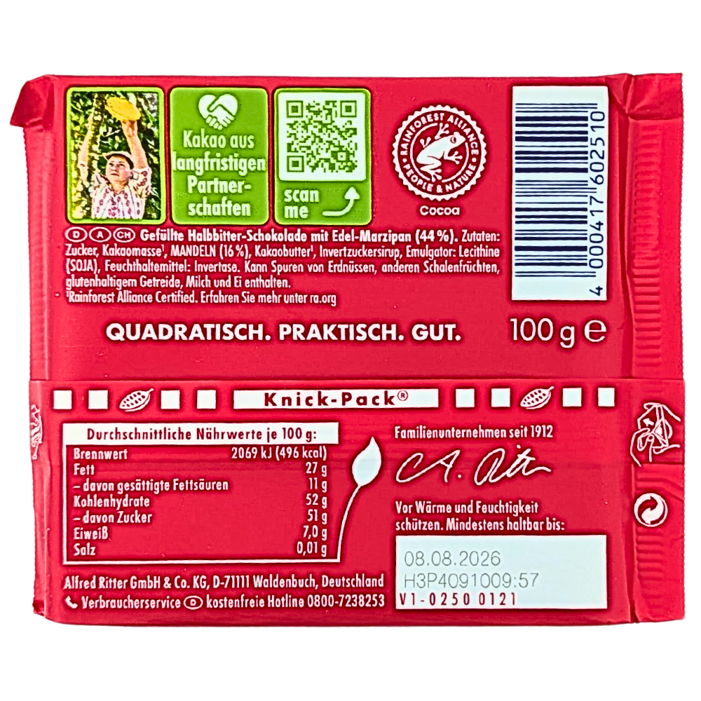 Ritter Sport Dark Chocolate with Marzipan