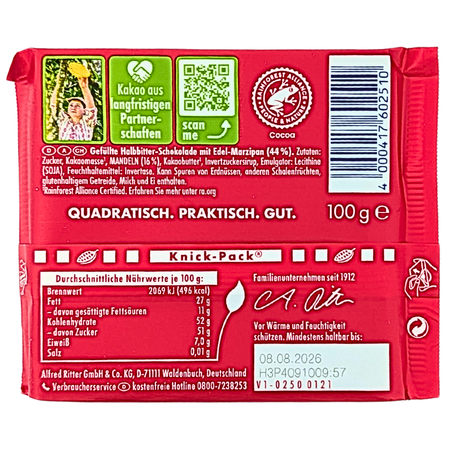 Ritter Sport Dark Chocolate with Marzipan