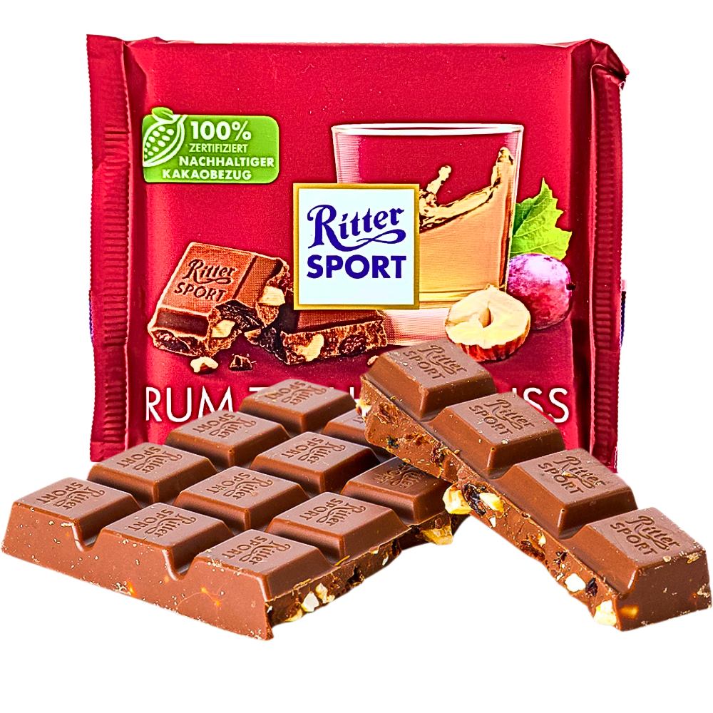 Ritter Sport Milk Chocolate Rum Raisin & Hazelnut - 100g