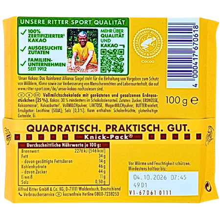 Ritter Sport Milk Chocolate with Roasted Peanut (Germany) - 100g