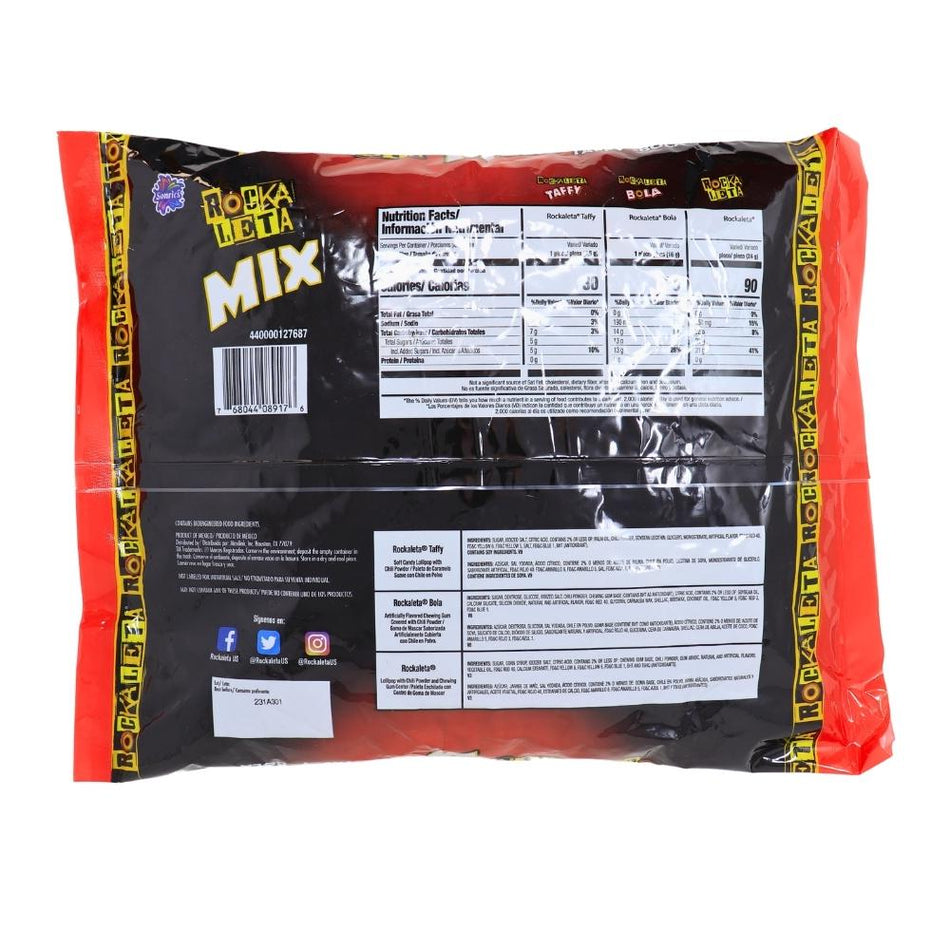 Rockaleta Spicy Chili Candy Mix - 2.2lb Nutrition Facts Ingredients - Mexican Candy - Taffy - Lollipop