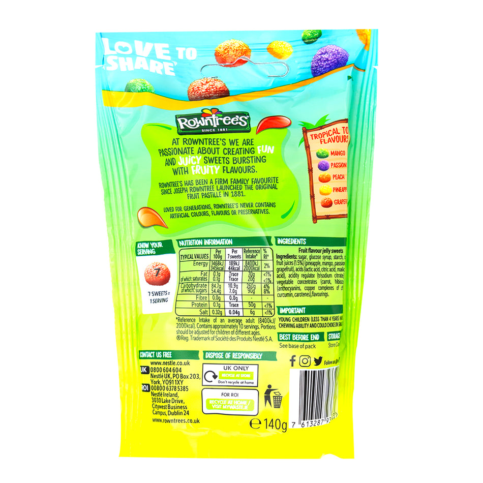 Rowntree's Jelly Tots Tropical (UK) - 140g  Nutrition Facts Ingredients
