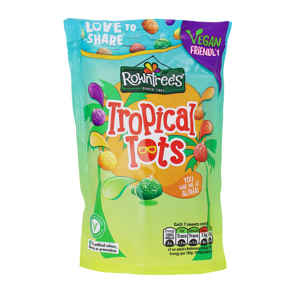 Rowntree's Jelly Tots Tropical - 140g - Rowntree's Jelly Tots Tropical - UK candy - Tropical candy - Exotic flavours - Jelly sweets - Fruit-flavoured candy - British sweets - Rowntree's candy - Tropical paradise - Snack on the go