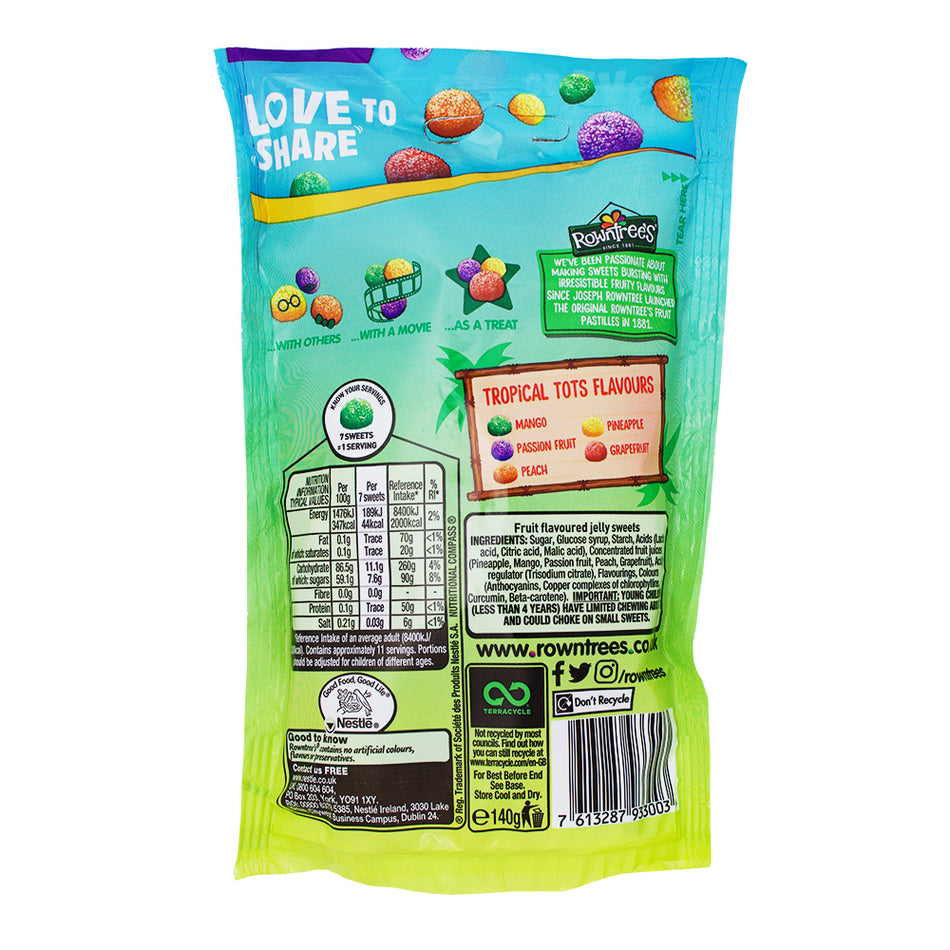 Rowntree's Jelly Tots Tropical - 140g Nutrition Facts Ingredients - Rowntree's Jelly Tots Tropical - UK candy - Tropical candy - Exotic flavours - Jelly sweets - Fruit-flavoured candy - British sweets - Rowntree's candy - Tropical paradise - Snack on the go