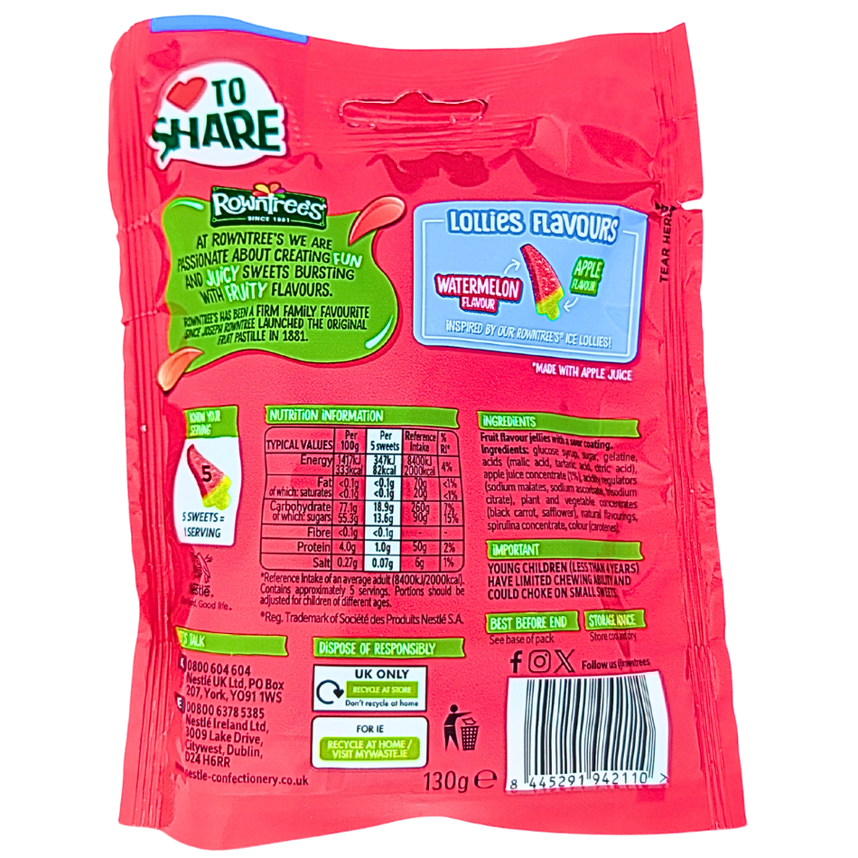 Rowntree's Sour Watermelon Flavour Lollies (UK) - 130g