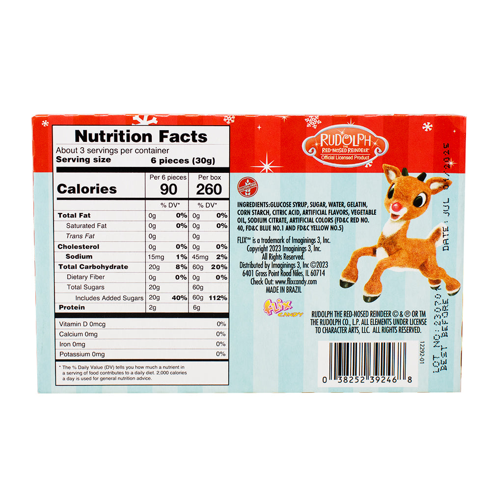 Rudolph Gummy Theater Box - 3oz Nutrition Facts Ingredients