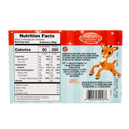 Rudolph Gummy Theater Box - 3oz Nutrition Facts Ingredients - Rudolph gummy candy - Holiday theater box - Festive gummies - Christmas candy - Reindeer-shaped gummies - Fruity flavours - Holiday cheer - Festive snacking - Christmas treats - Gummy candy for the holidays