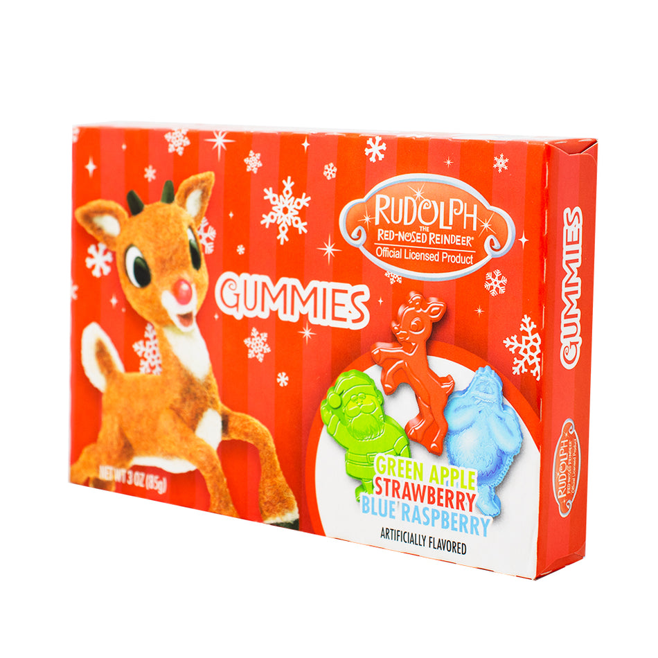 Rudolph Gummy Theater Box - 3oz - Rudolph gummy candy - Holiday theater box - Festive gummies - Christmas candy - Reindeer-shaped gummies - Fruity flavours - Holiday cheer - Festive snacking - Christmas treats - Gummy candy for the holidays