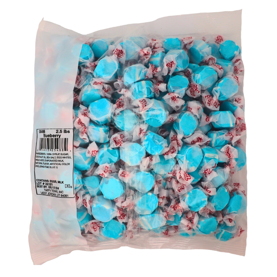 Salt Water Taffy-Blueberry Taffy Town 3kg - Blue Bulk Candy Buffet Colour_Blue Gluten Free Ingredients Nutrition Facts
