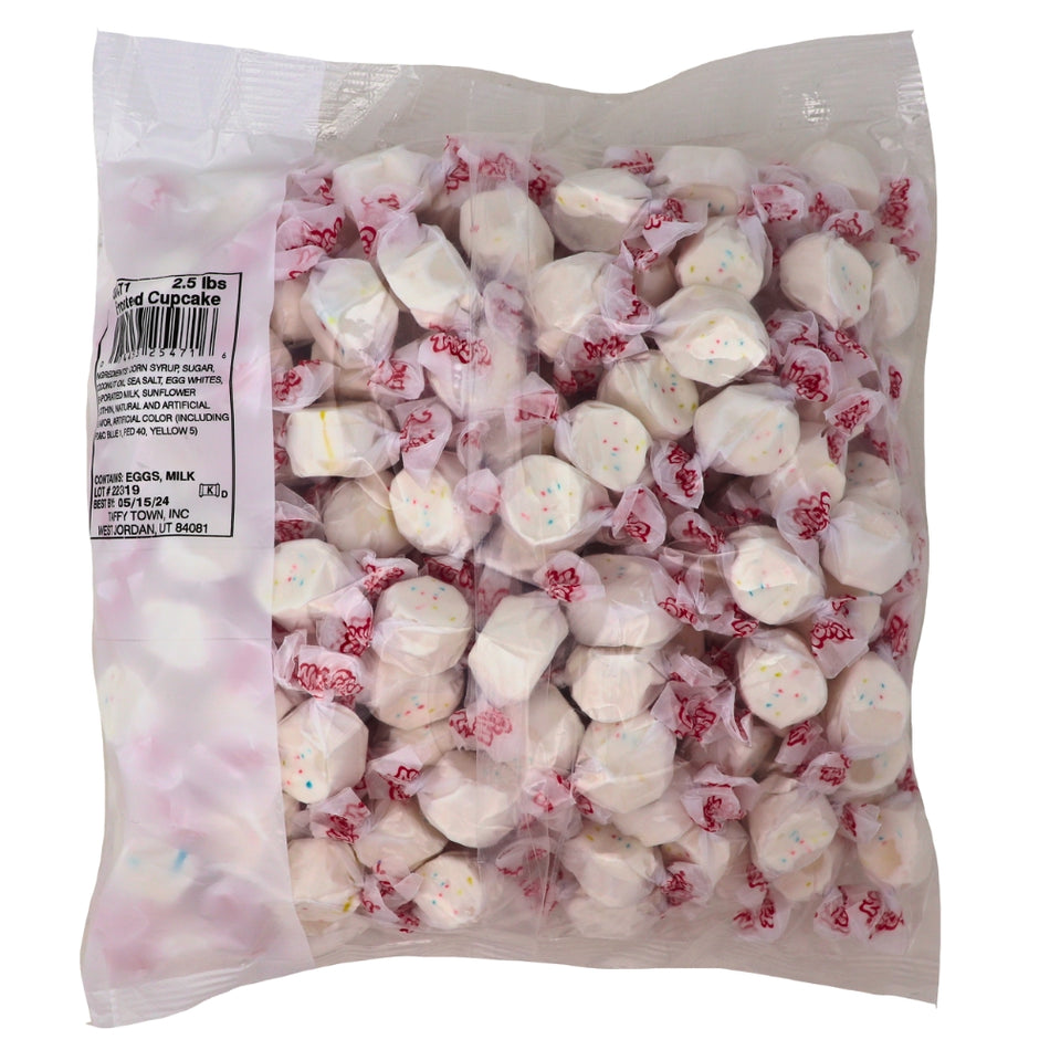 Salt Water Taffy Frosted Cupcake Taffy Town 2.5lb - Bulk Candy Buffet Colour_White Gluten Free Individually Wrapped Ingredients Nutrition Facts