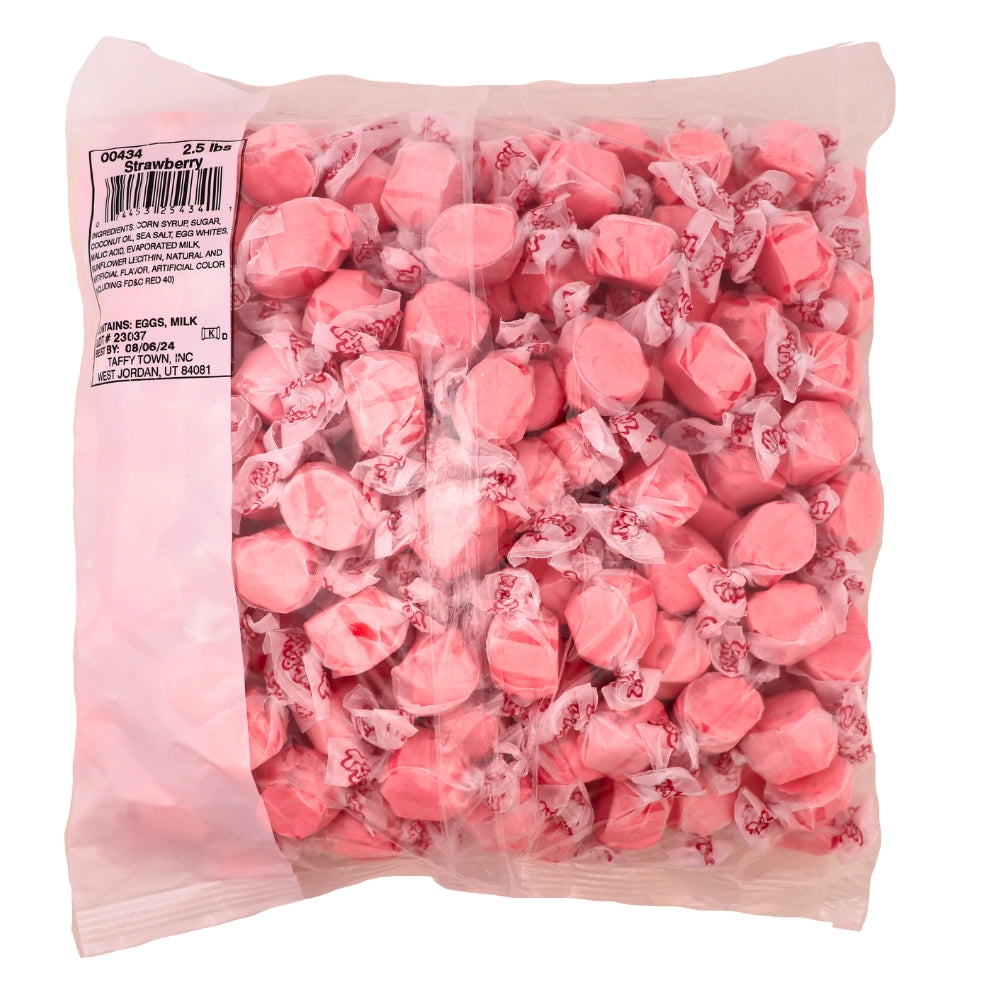 Salt Water Taffy-Strawberry Taffy Town 3kg - Bulk Candy Buffet Colour_Pink Gluten Free Individually Wrapped Nutrition Facts Ingredients