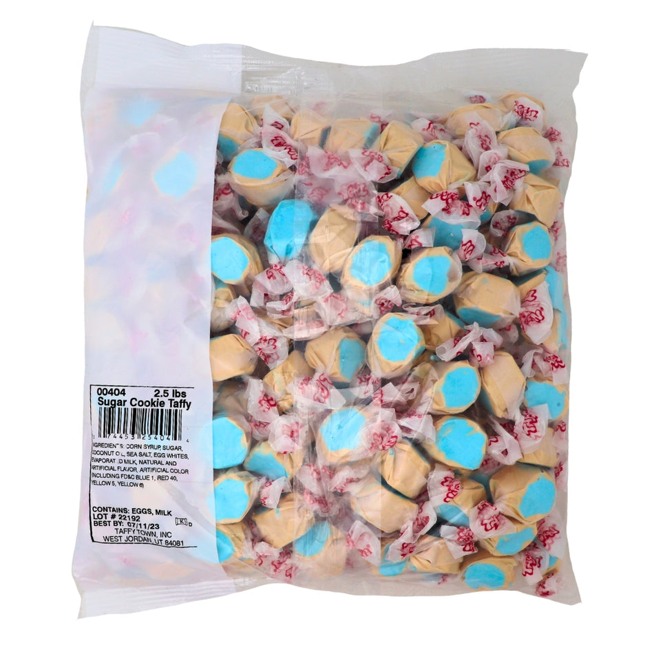Salt Water Taffy - Sugar Cookies - 2.5lb Nutrition Facts Ingredients Salt Water Taffy - Sugar Cookies Salt Water Taffy - Chewy taffy candy - Holiday-inspired taffy - Soft and melt-in-your-mouth taffy - Butter cookie flavour candy - Bulk salt water taffy - Festive taffy assortment - Sweet and whimsical treat - Unique taffy experience - Best taffy for holiday indulgence - Taffy Town - Taffy Town Taffy - Classic Taffy - Taffy Candy - Taffy