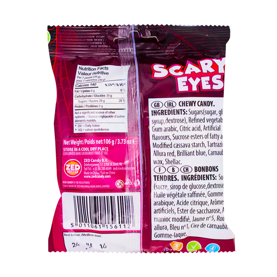 Scary Eyes Chewy Candy - 106g  Nutrition Facts Ingredients