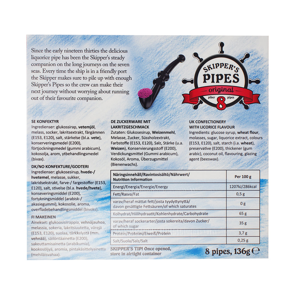 Skippers Pipes Original 8 - 136g Nutrition Facts Ingredients